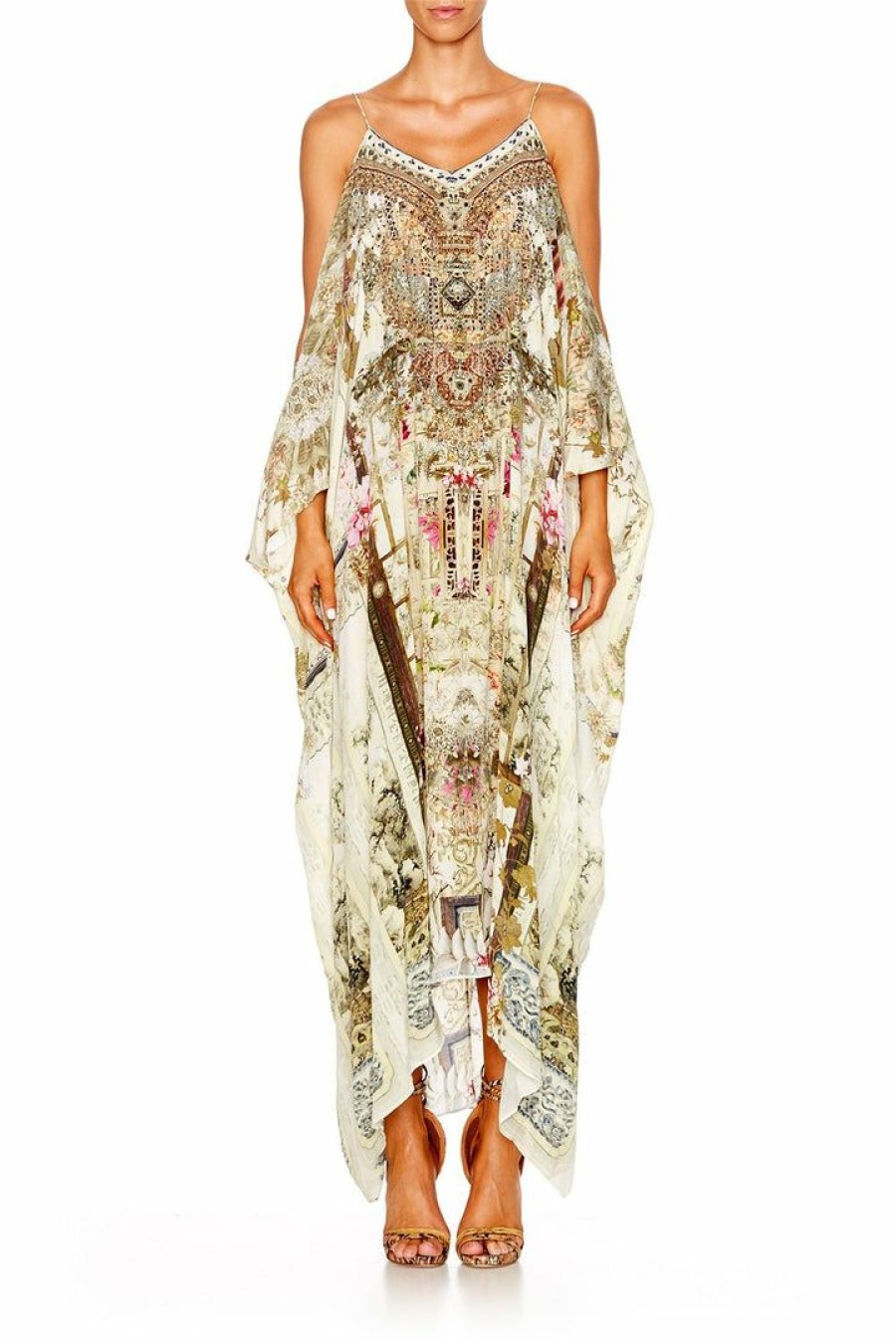 Swimwear Camilla Eboutique (Us) | Camilla Eboutique (Us) Shoestring Strap Kaftan Girl In The Garden