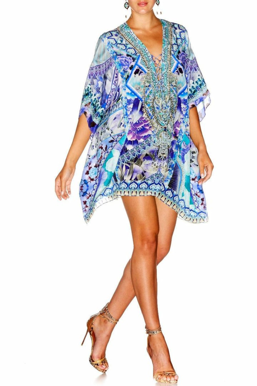 Swimwear Camilla Eboutique (Us) | Camilla Eboutique (Us) Short Lace Up Kaftan The Blue Market Resort