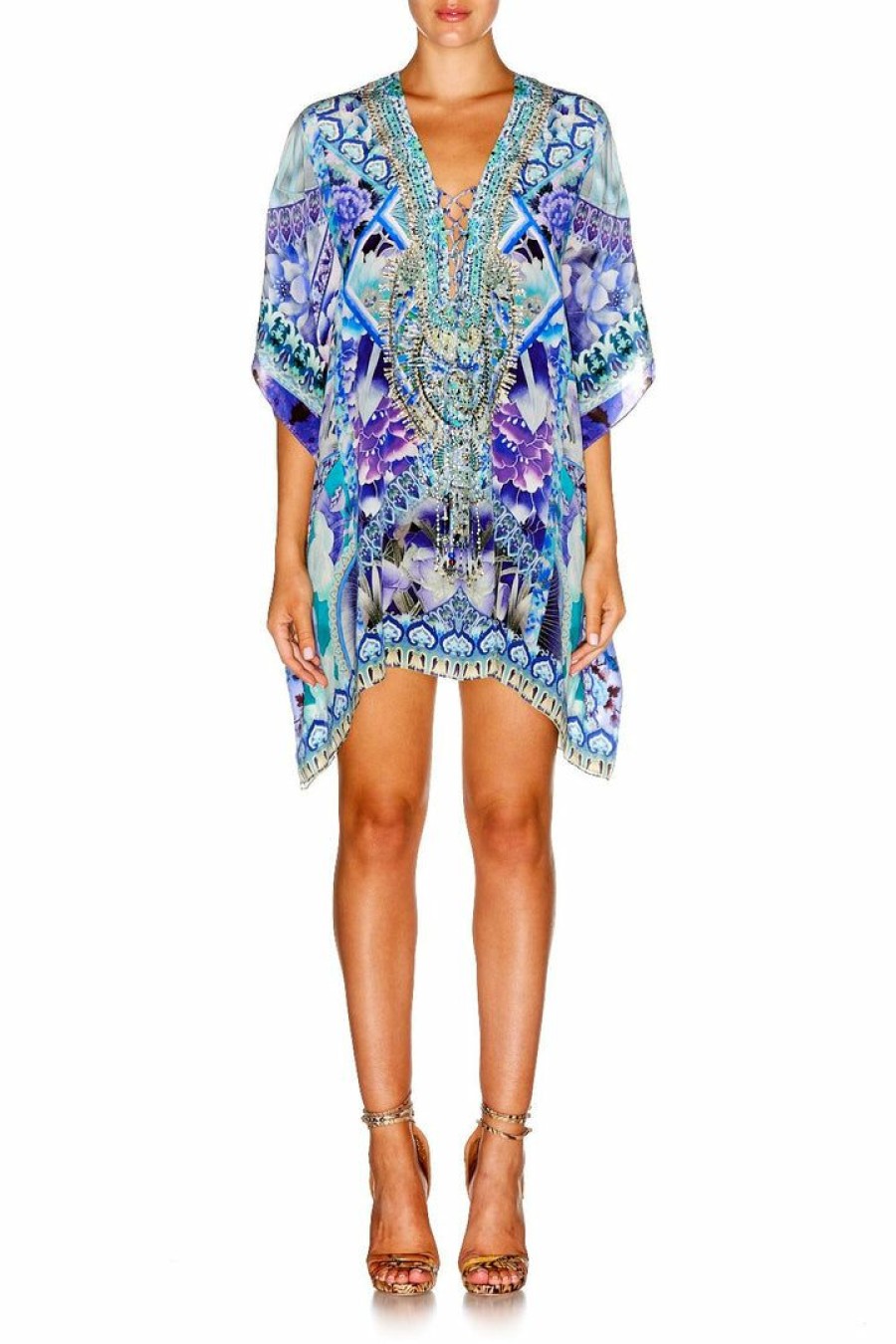 Swimwear Camilla Eboutique (Us) | Camilla Eboutique (Us) Short Lace Up Kaftan The Blue Market Resort