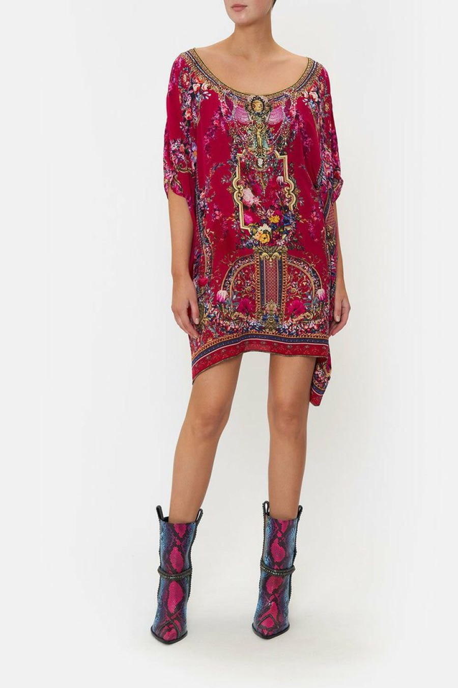 Clothing Camilla Eboutique (Us) | Camilla Eboutique (Us) Short Round Neck Kaftan Boheme Blooms