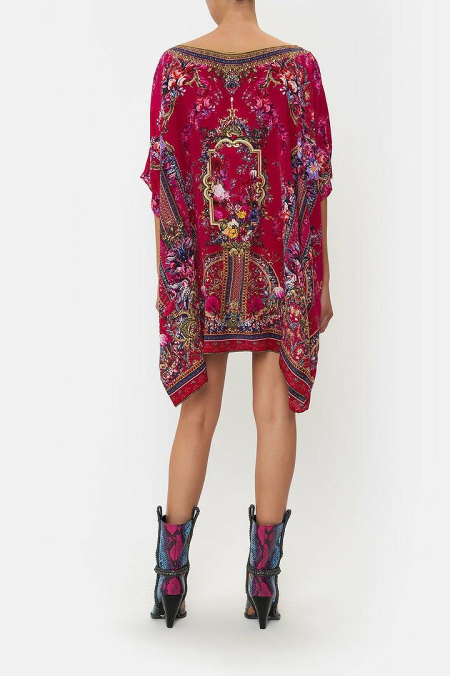 Clothing Camilla Eboutique (Us) | Camilla Eboutique (Us) Short Round Neck Kaftan Boheme Blooms