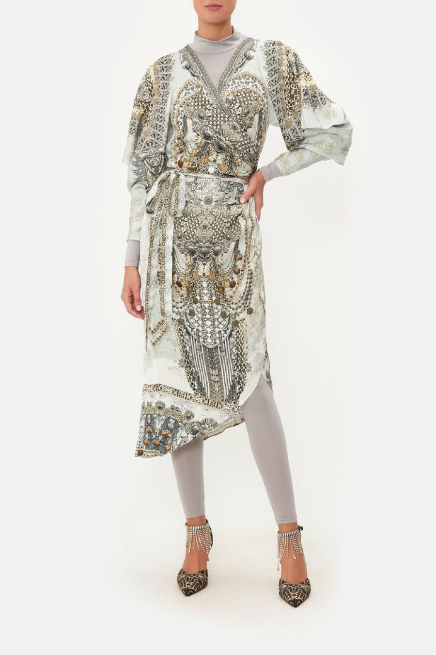 Clothing Camilla Eboutique (Us) | Camilla Eboutique (Us) Wrap Dress With Draped Sleeve Free Espiritu Clothing