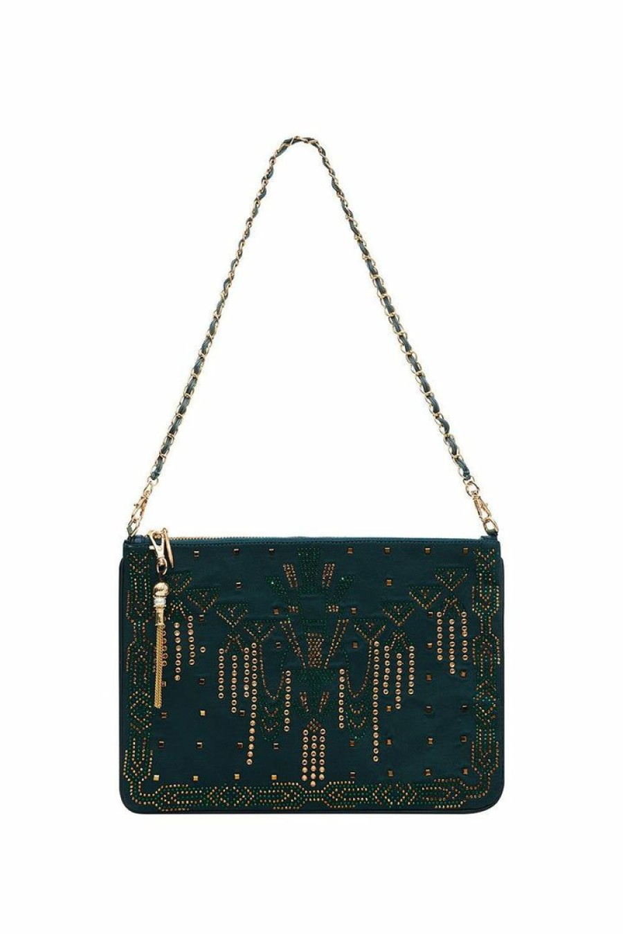 Accessories Camilla Eboutique (Us) | Camilla Eboutique (Us) Zip Top Clutch Cross Body Luxe Emerald Sale Accessories