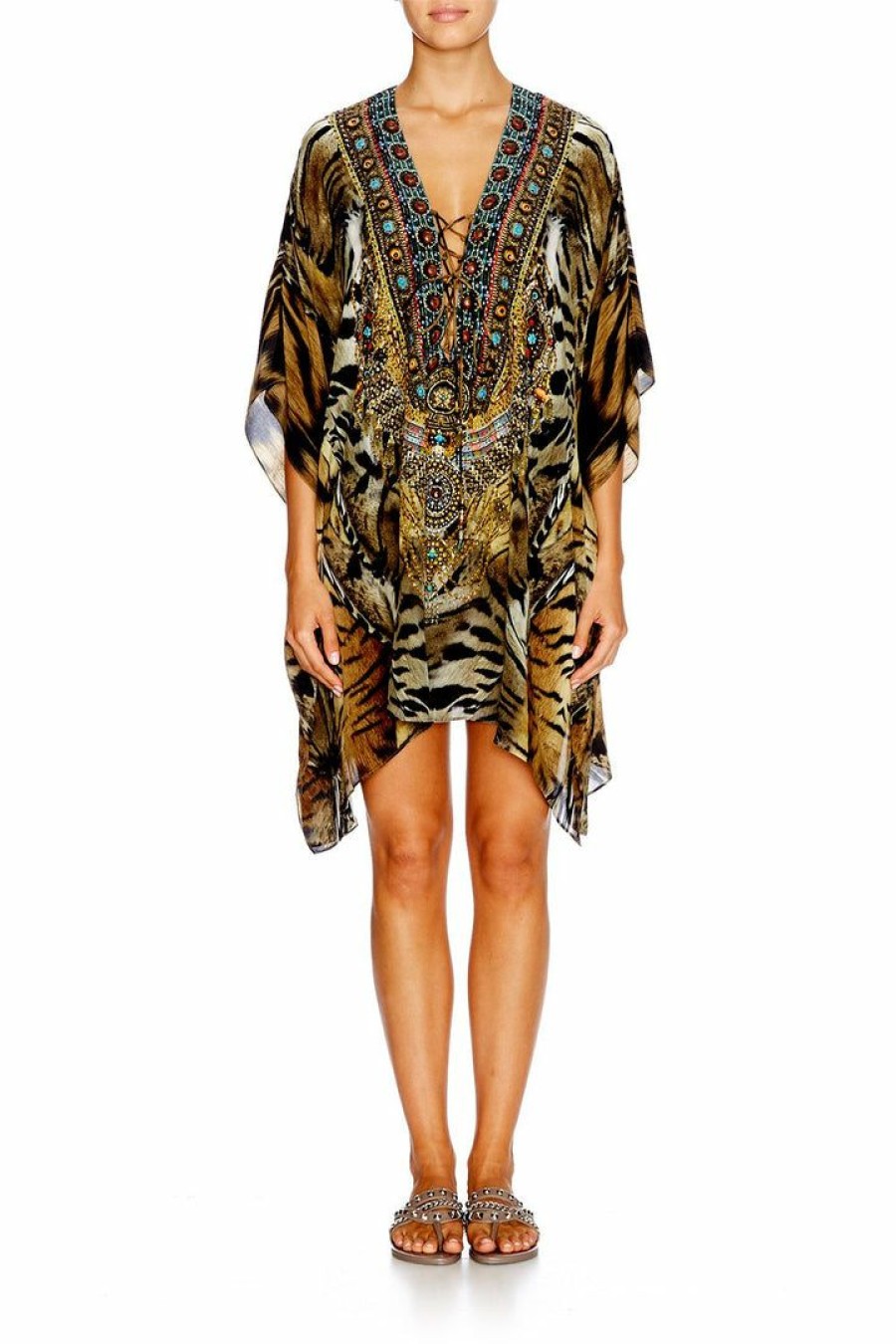 Swimwear Camilla Eboutique (Us) | Camilla Eboutique (Us) Short Lace Up Kaftan Given To The Wild