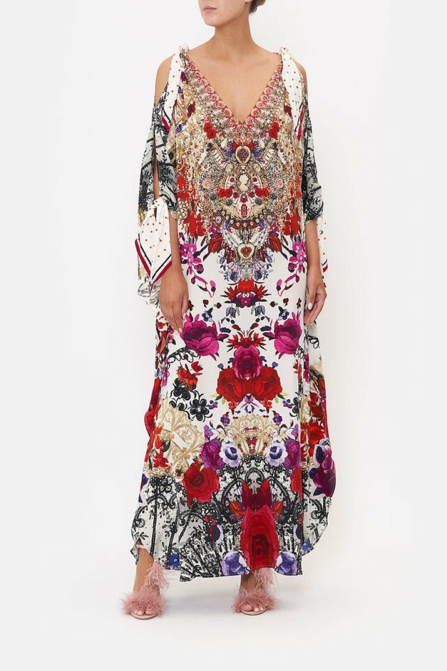 Clothing Camilla Eboutique (Us) | Camilla Eboutique (Us) Clothing Scarf Tie Kaftan Reign Of Roses