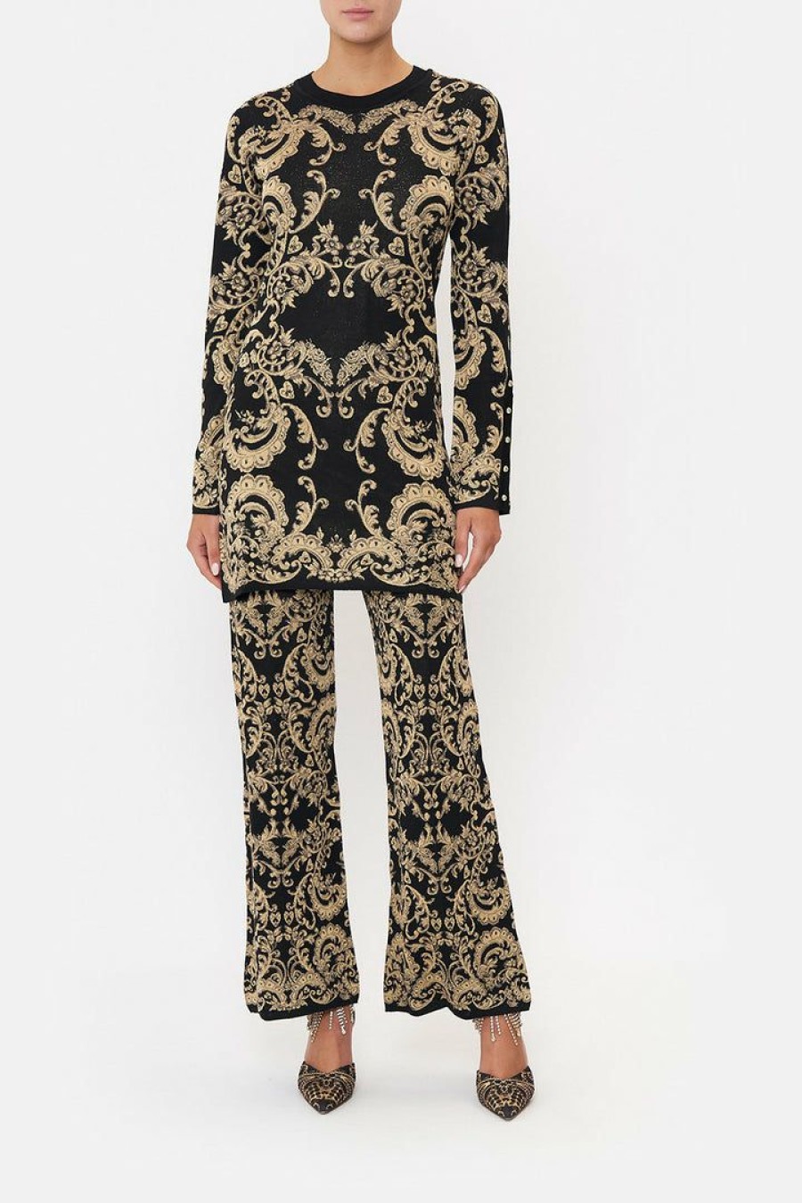 Accessories Camilla Eboutique (Us) | Camilla Eboutique (Us) Flared Jacquard Knit Pant Dance With Duende Clothing