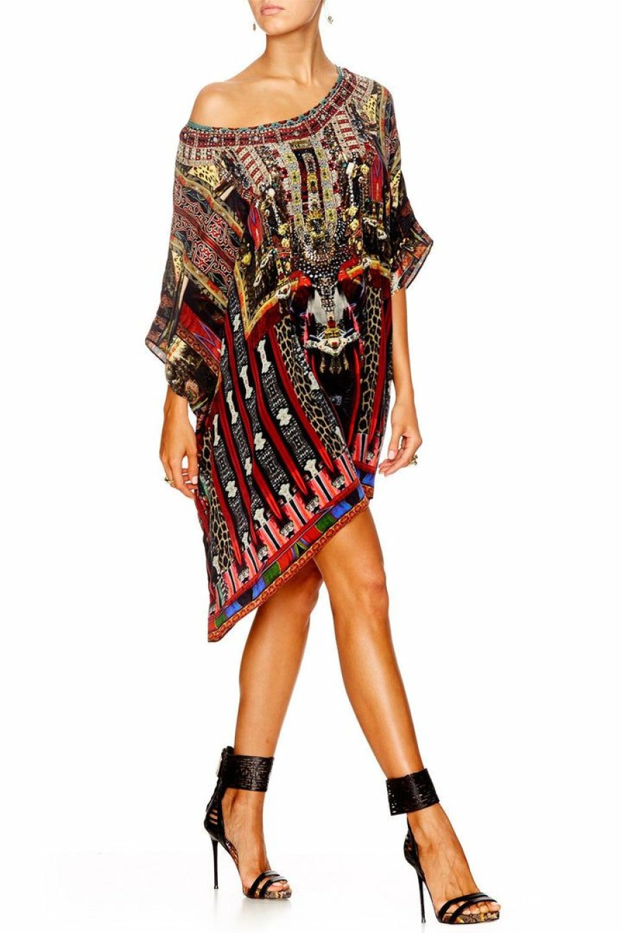 Swimwear Camilla Eboutique (Us) | Camilla Eboutique (Us) Short Round Neck Kaftan In A Dalai Daze Resort