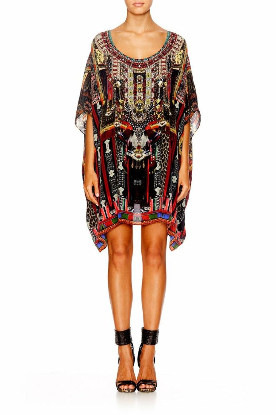 Swimwear Camilla Eboutique (Us) | Camilla Eboutique (Us) Short Round Neck Kaftan In A Dalai Daze Resort