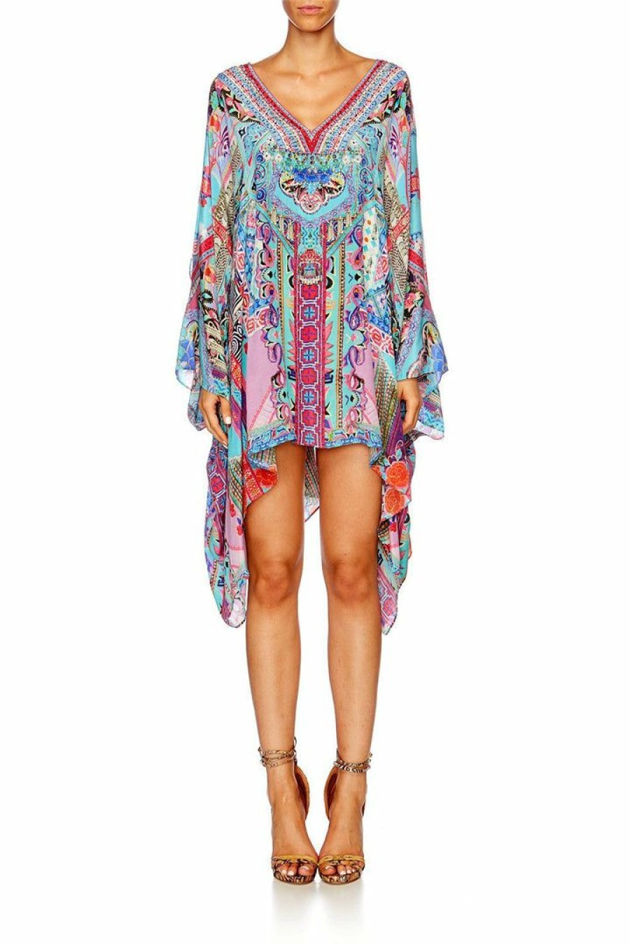 Swimwear Camilla Eboutique (Us) | Camilla Eboutique (Us) Resort Split Shoulder Short Kaftan Festival Friends