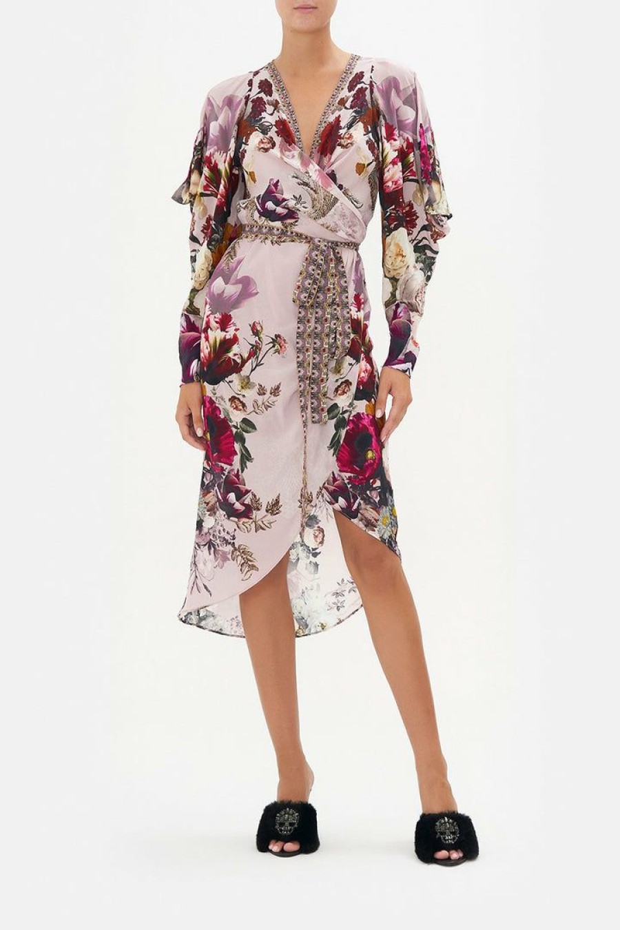 Clothing Camilla Eboutique (Us) | Camilla Eboutique (Us) Clothing Wrap Dress With Draped Sleeve Gypsy Rose