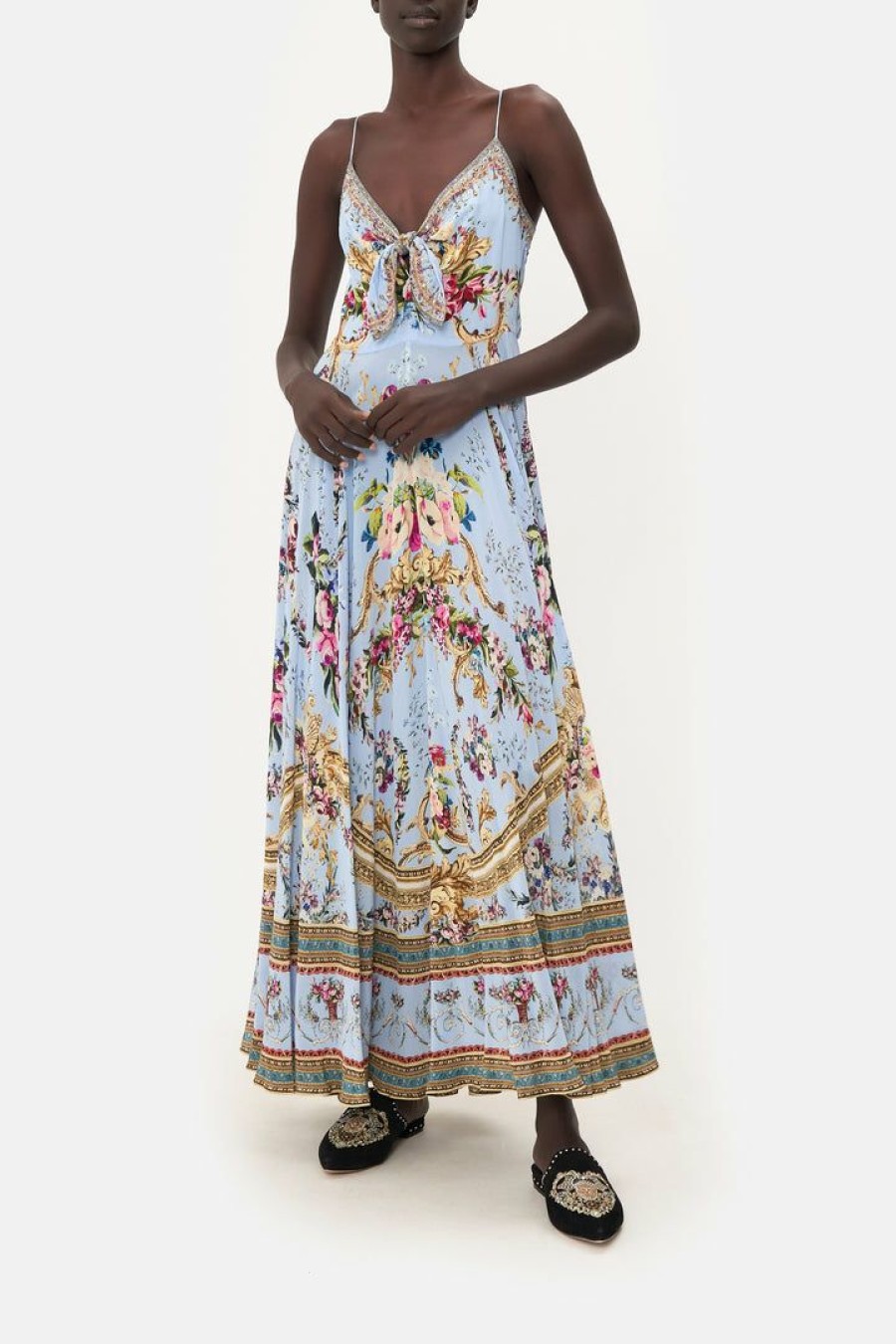 Clothing Camilla Eboutique (Us) | Camilla Eboutique (Us) Long Dress With Tie Front Floraful