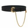 Accessories Camilla Eboutique (Us) | Camilla Eboutique (Us) C Buckle Leather Belt With Chain Solid Black