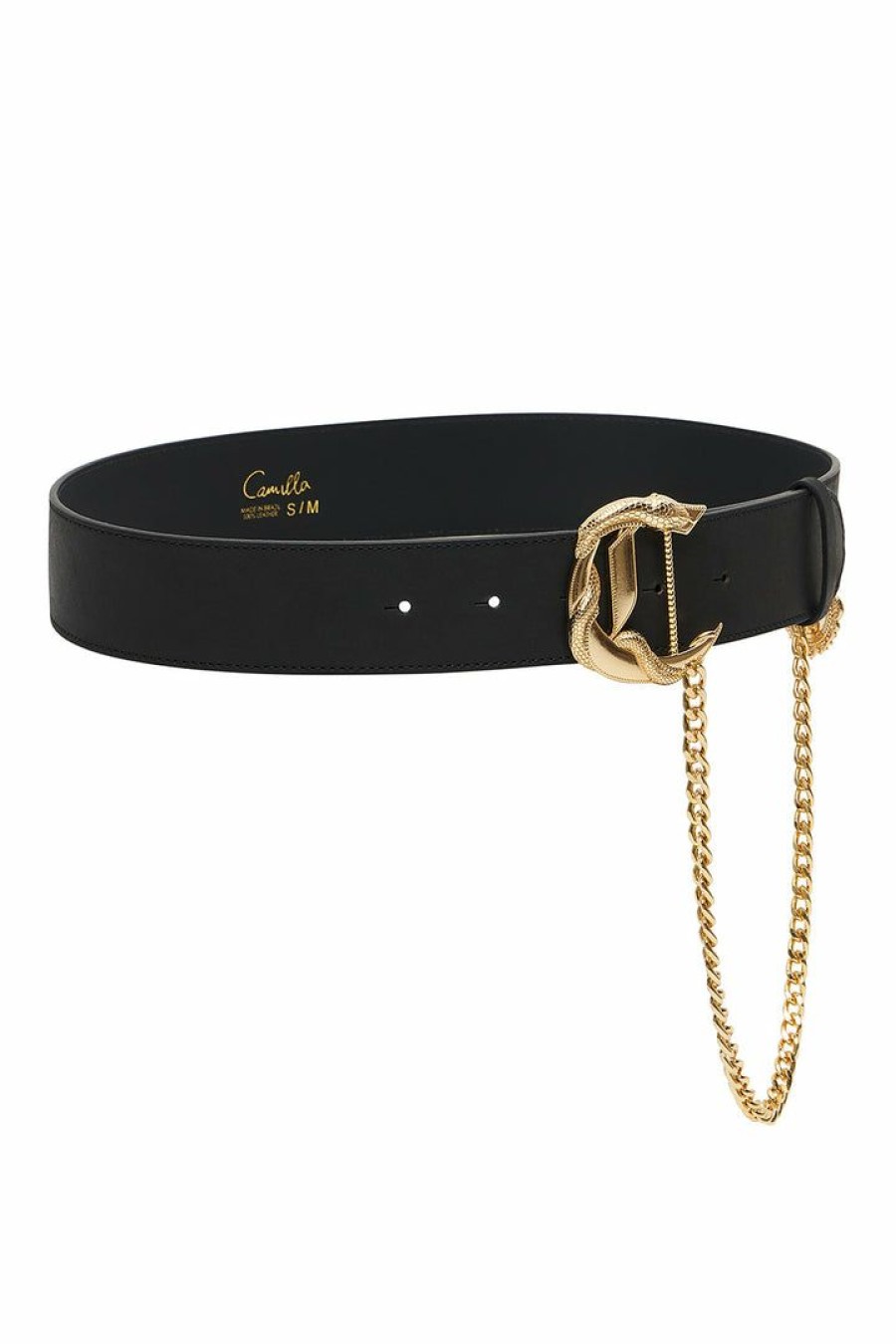 Accessories Camilla Eboutique (Us) | Camilla Eboutique (Us) C Buckle Leather Belt With Chain Solid Black