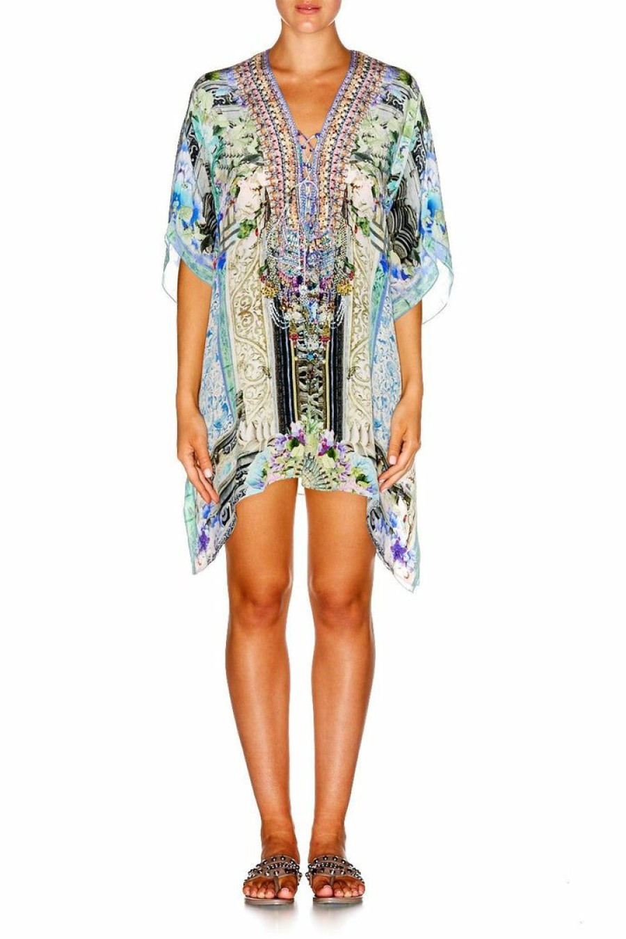 Swimwear Camilla Eboutique (Us) | Camilla Eboutique (Us) Resort Short Lace Up Kaftan Dear Diary