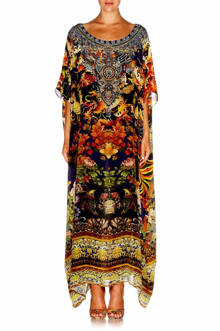 Swimwear Camilla Eboutique (Us) | Camilla Eboutique (Us) Resort Round Neck Kaftan Phoenix Rise