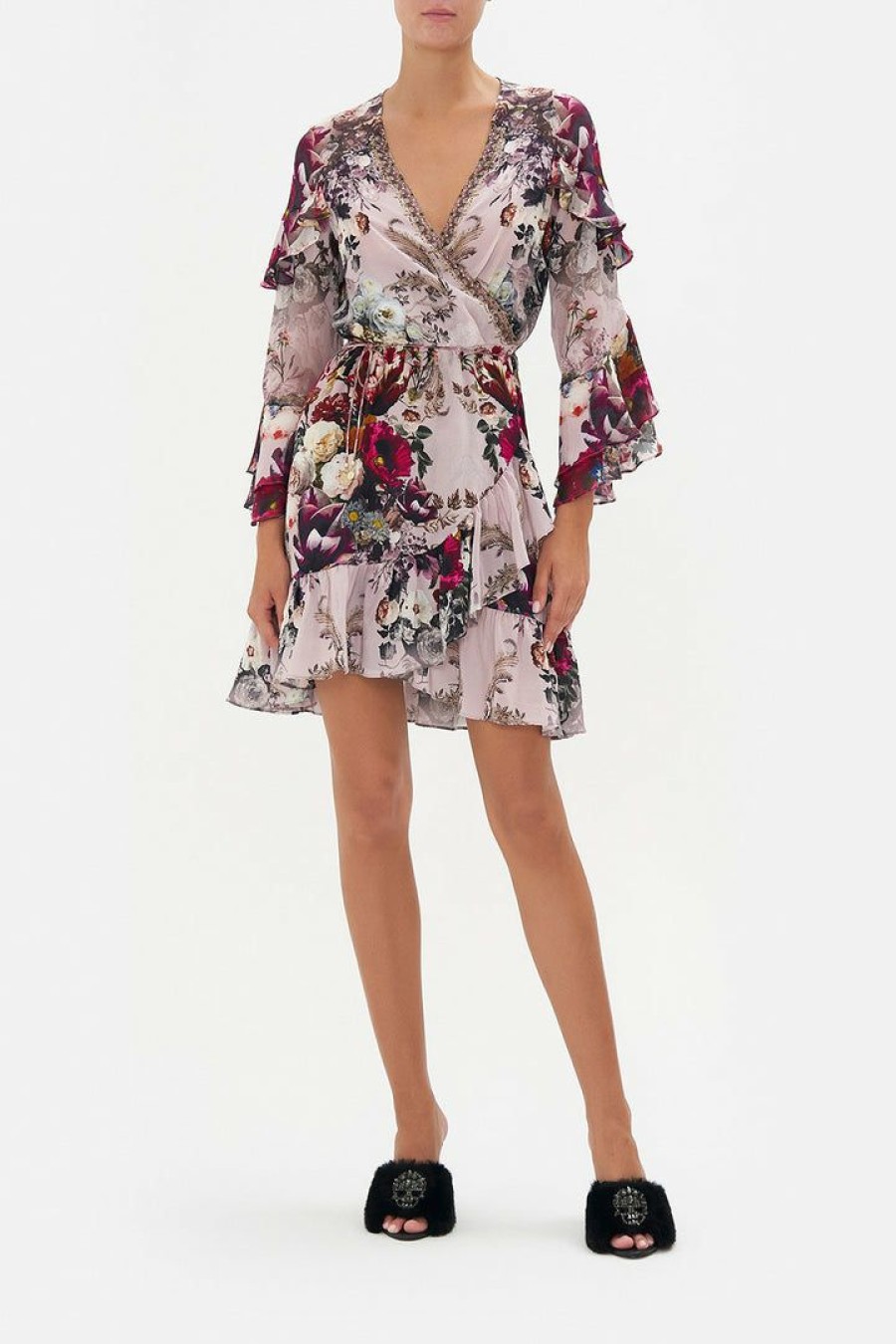 Clothing Camilla Eboutique (Us) | Camilla Eboutique (Us) Short Wrap Dress With Ruffles Gypsy Rose