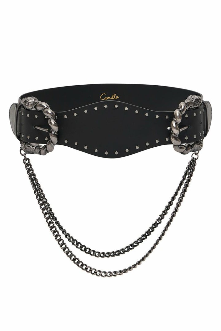 Accessories Camilla Eboutique (Us) | Camilla Eboutique (Us) Double Lion Buckle Belt With Chain Solid Black Accessories