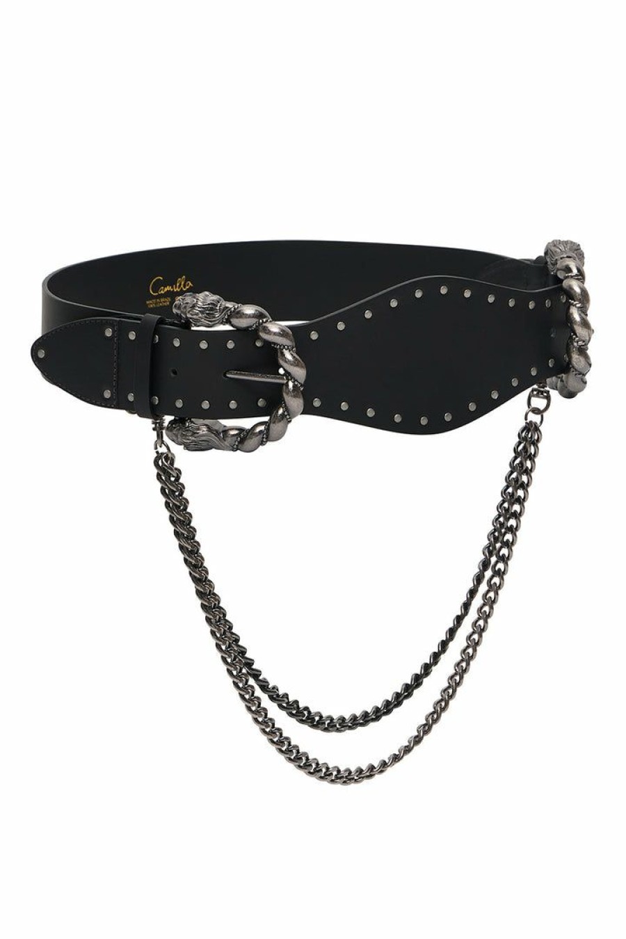 Accessories Camilla Eboutique (Us) | Camilla Eboutique (Us) Double Lion Buckle Belt With Chain Solid Black Accessories