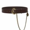 Accessories Camilla Eboutique (Us) | Camilla Eboutique (Us) C Buckle Leather Belt With Chain Solid Brown