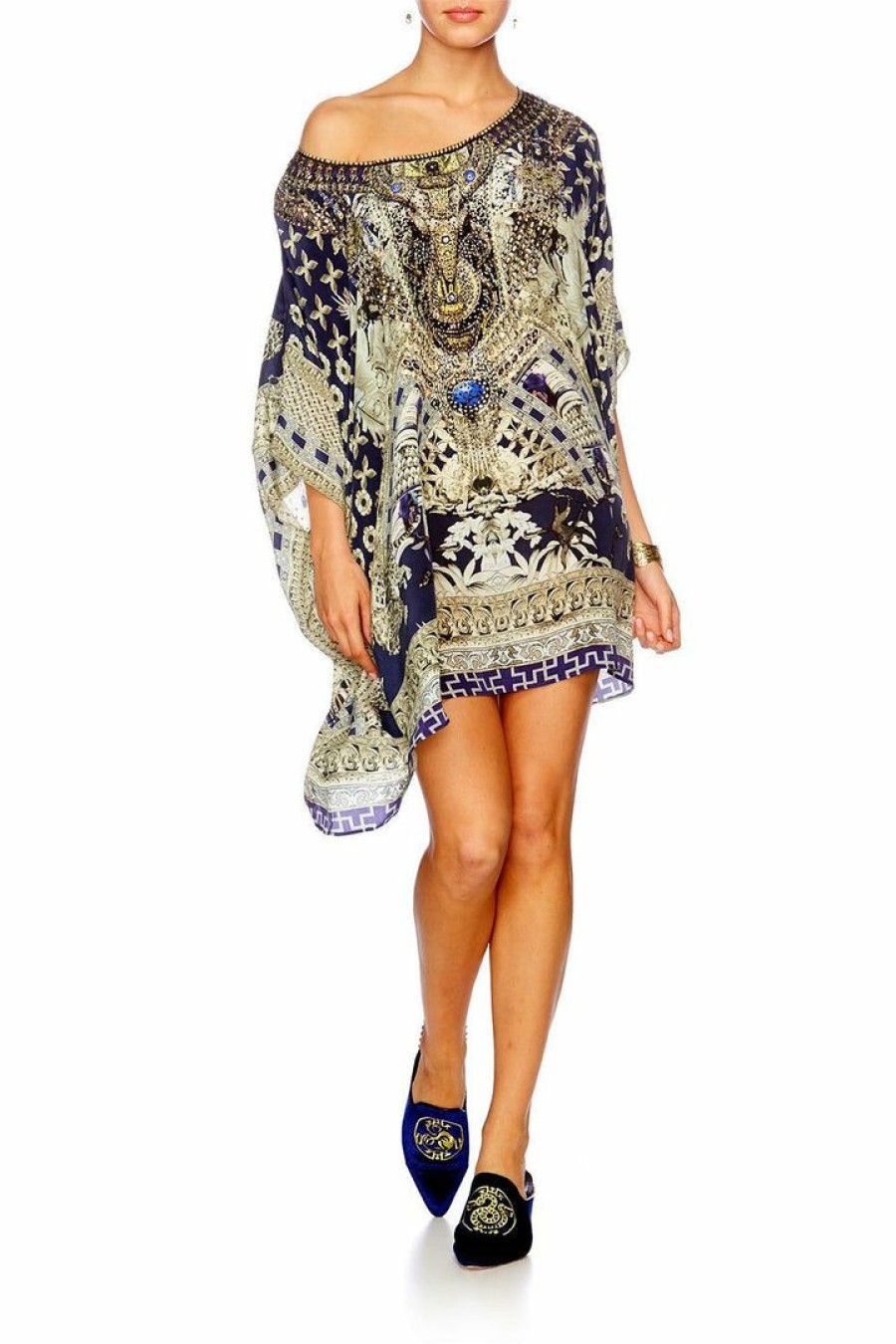 Swimwear Camilla Eboutique (Us) | Camilla Eboutique (Us) Short Round Neck Kaftan A Little Past Twilight