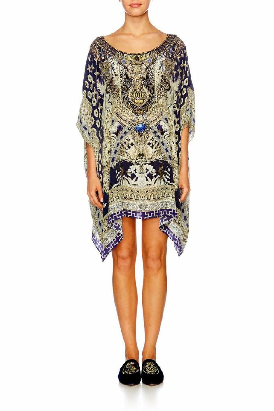 Swimwear Camilla Eboutique (Us) | Camilla Eboutique (Us) Short Round Neck Kaftan A Little Past Twilight