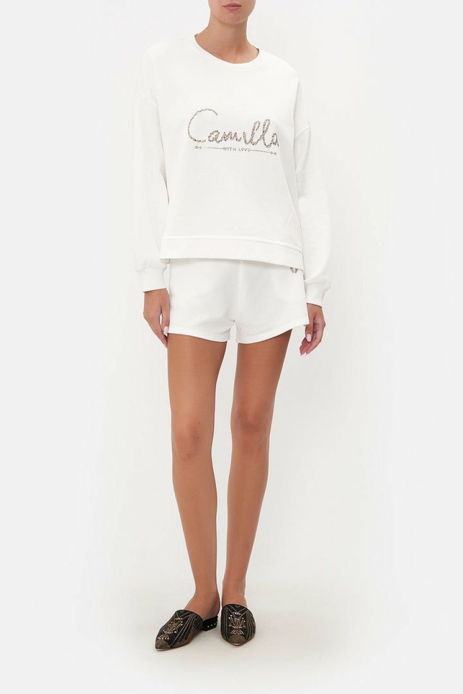 Accessories Camilla Eboutique (Us) | Camilla Eboutique (Us) Short Relaxed Sweater Logo Capsule Solid White