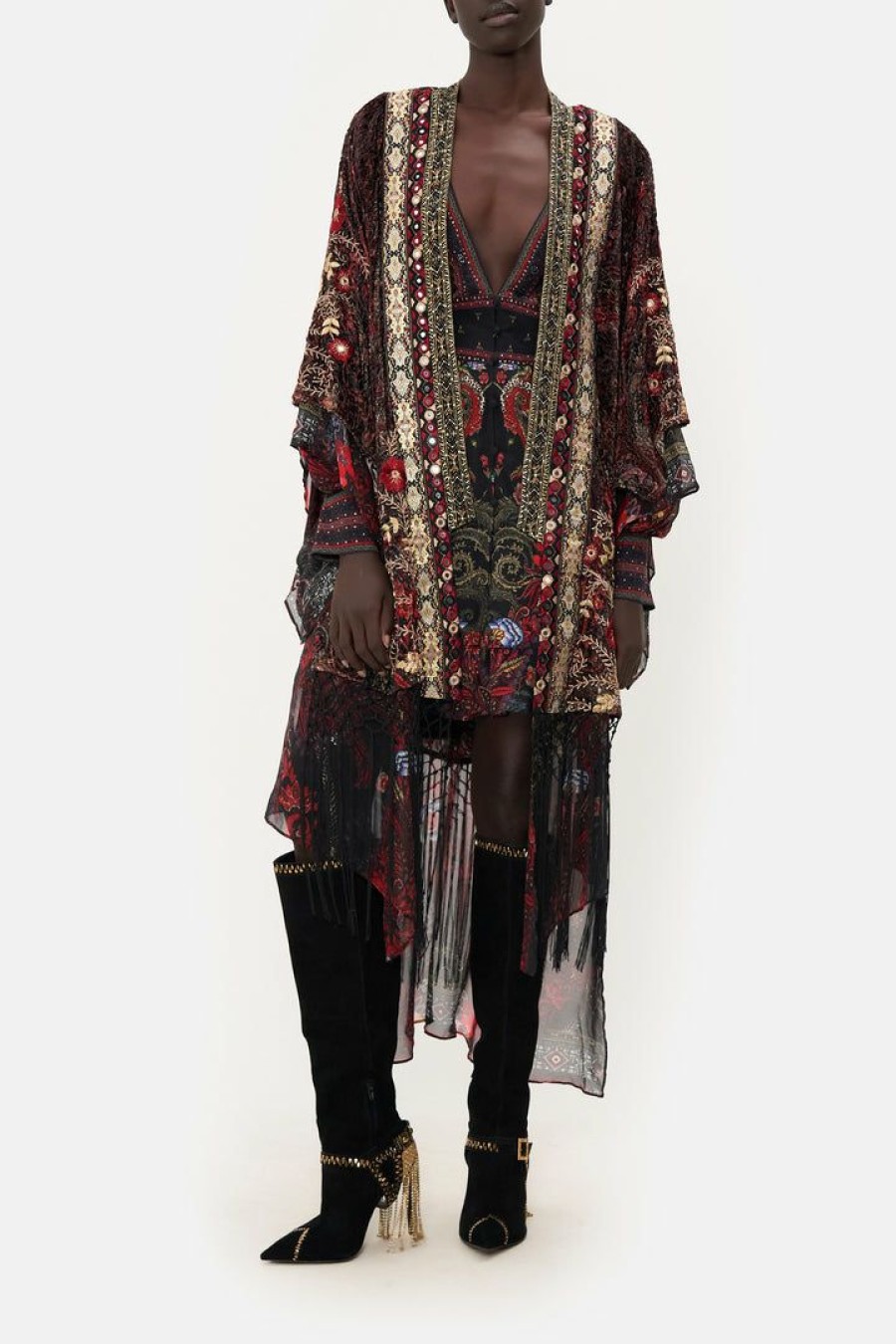 Clothing Camilla Eboutique (Us) | Camilla Eboutique (Us) Clothing Kimono With Long Underlayer Woodstock Rock