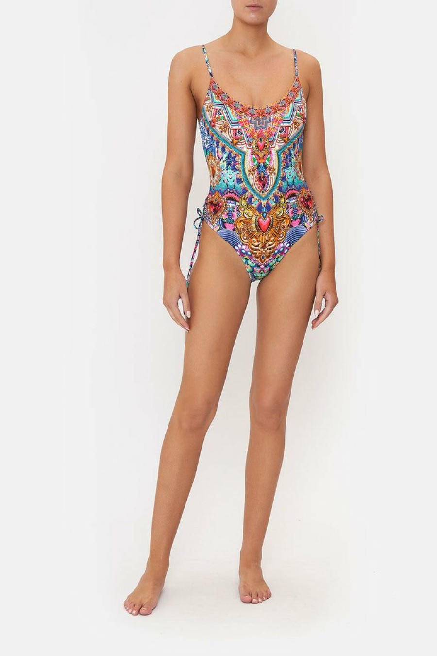 Accessories Camilla Eboutique (Us) | Camilla Eboutique (Us) Scoop Neck Lace Up Side One Piece Lucky Charms Swimwear