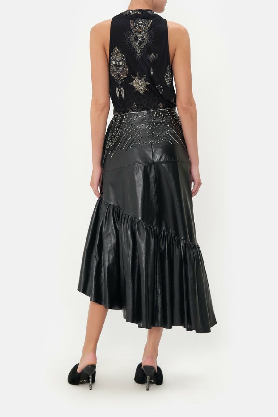 Clothing Camilla Eboutique (Us) | Camilla Eboutique (Us) Asymmetrical Ruffle Skirt Leather