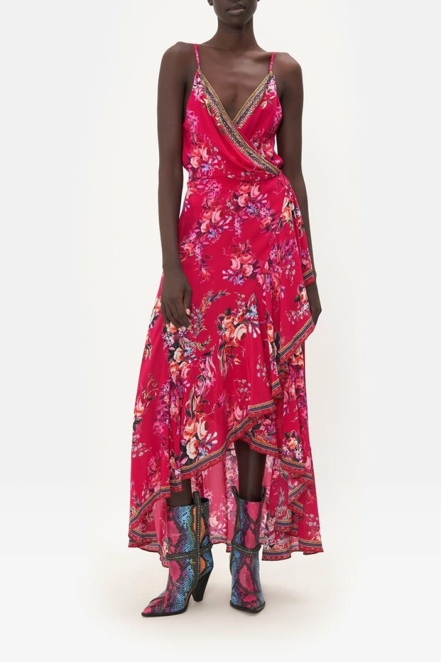 Clothing Camilla Eboutique (Us) | Camilla Eboutique (Us) Draped Front Wrap Dress Boheme Blooms Clothing