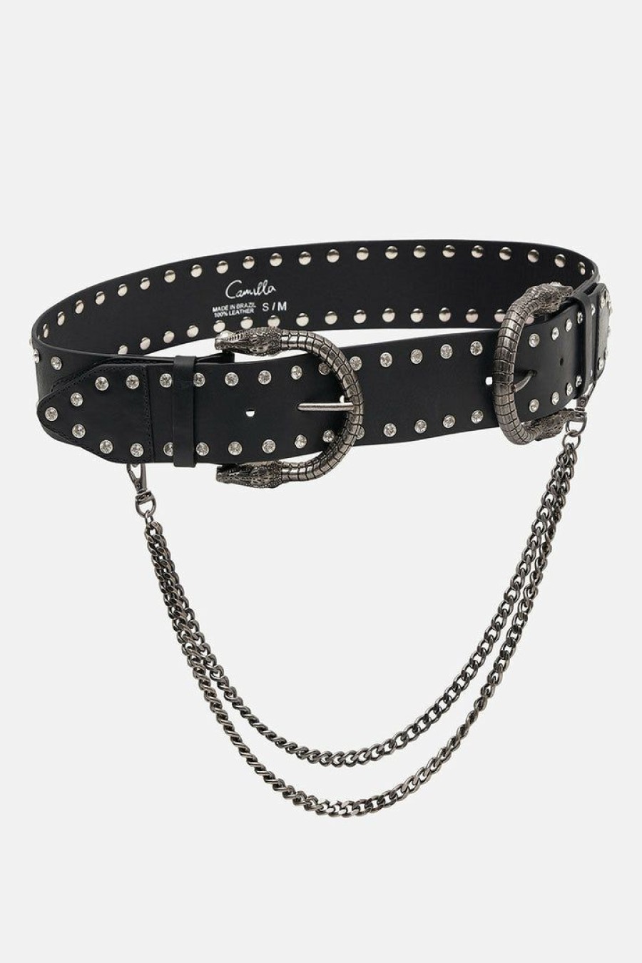 Accessories Camilla Eboutique (Us) | Camilla Eboutique (Us) Double Croc Leather Belt Solid Black