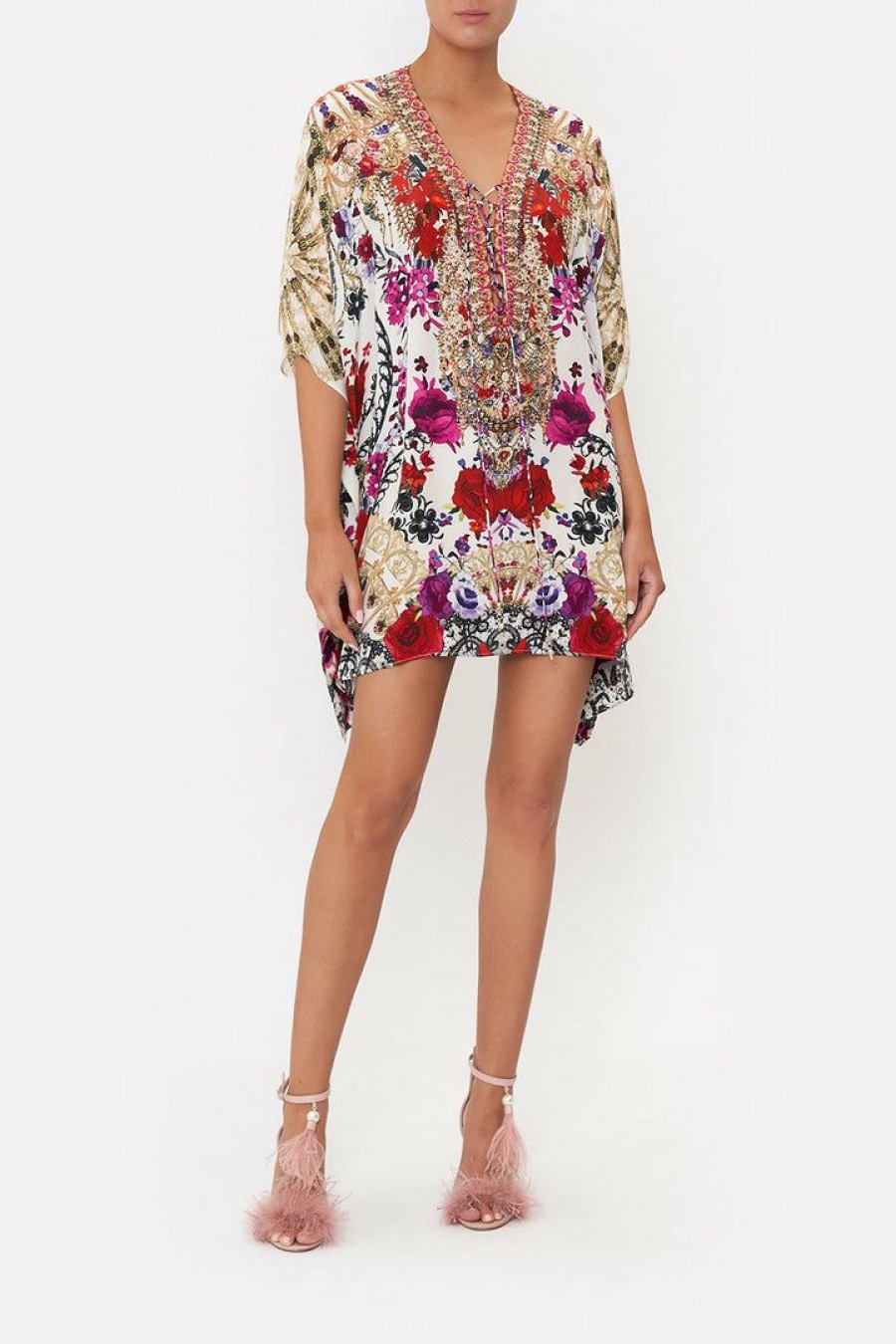 Clothing Camilla Eboutique (Us) | Camilla Eboutique (Us) Clothing Short Lace Up Kaftan Reign Of Roses