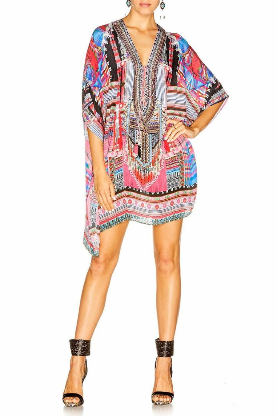 Swimwear Camilla Eboutique (Us) | Camilla Eboutique (Us) Resort Short Lace Up Kaftan Hani Heaven