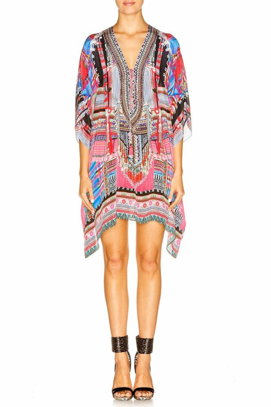 Swimwear Camilla Eboutique (Us) | Camilla Eboutique (Us) Resort Short Lace Up Kaftan Hani Heaven