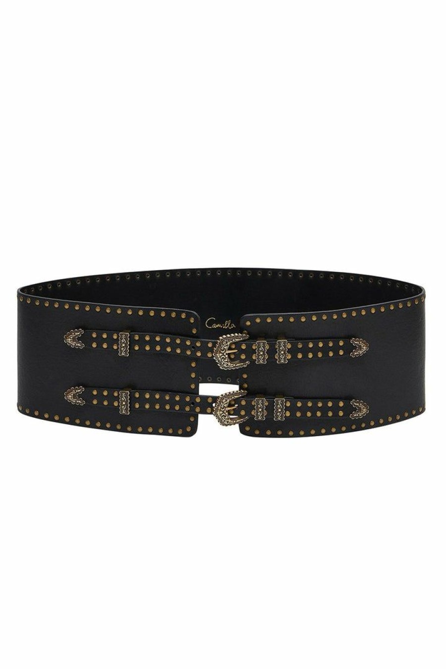 Accessories Camilla Eboutique (Us) | Camilla Eboutique (Us) Wide Double Buckle Belt Solid Black Accessories